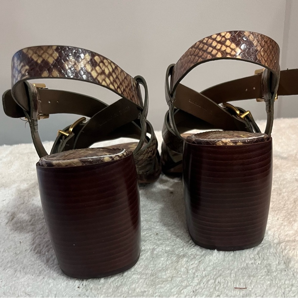 Vince Camuto Brown Snake-Print Buckle Block Heel Sandals - Picture 6 of 8